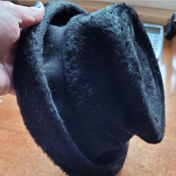 VINTAGE 50s Musketeer black furry flat top fedora‎ rolled brim bucket hat - Picture 8 of 8